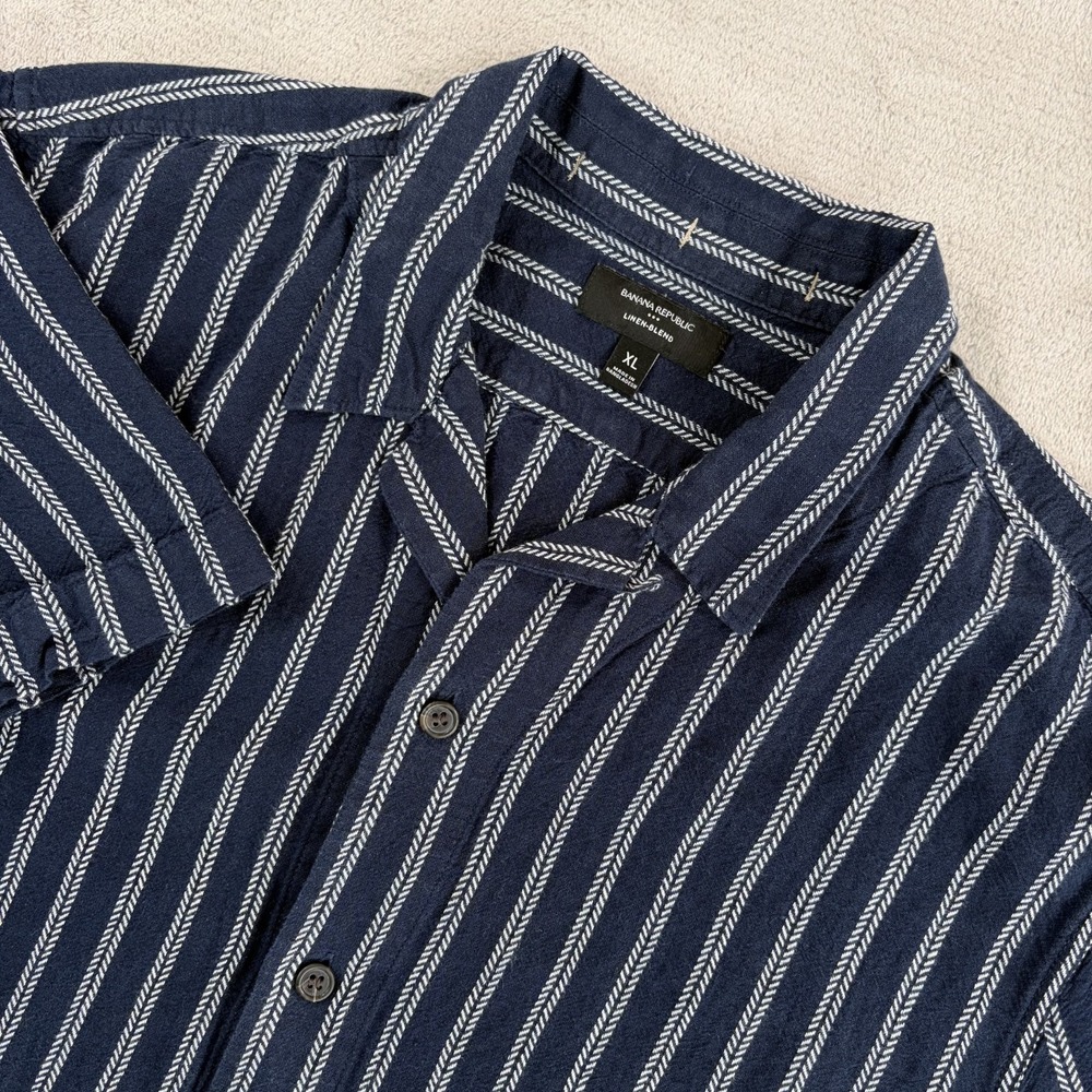 Banana Republic Loop Camp Collar Shirt in Navy Geometric Linen Blend Men XL
